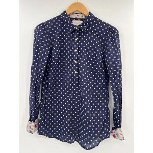 Birds of Paradis by Trovata S Blue Polka Dot Shirt Lace Pleat Floral Cuff Blouse